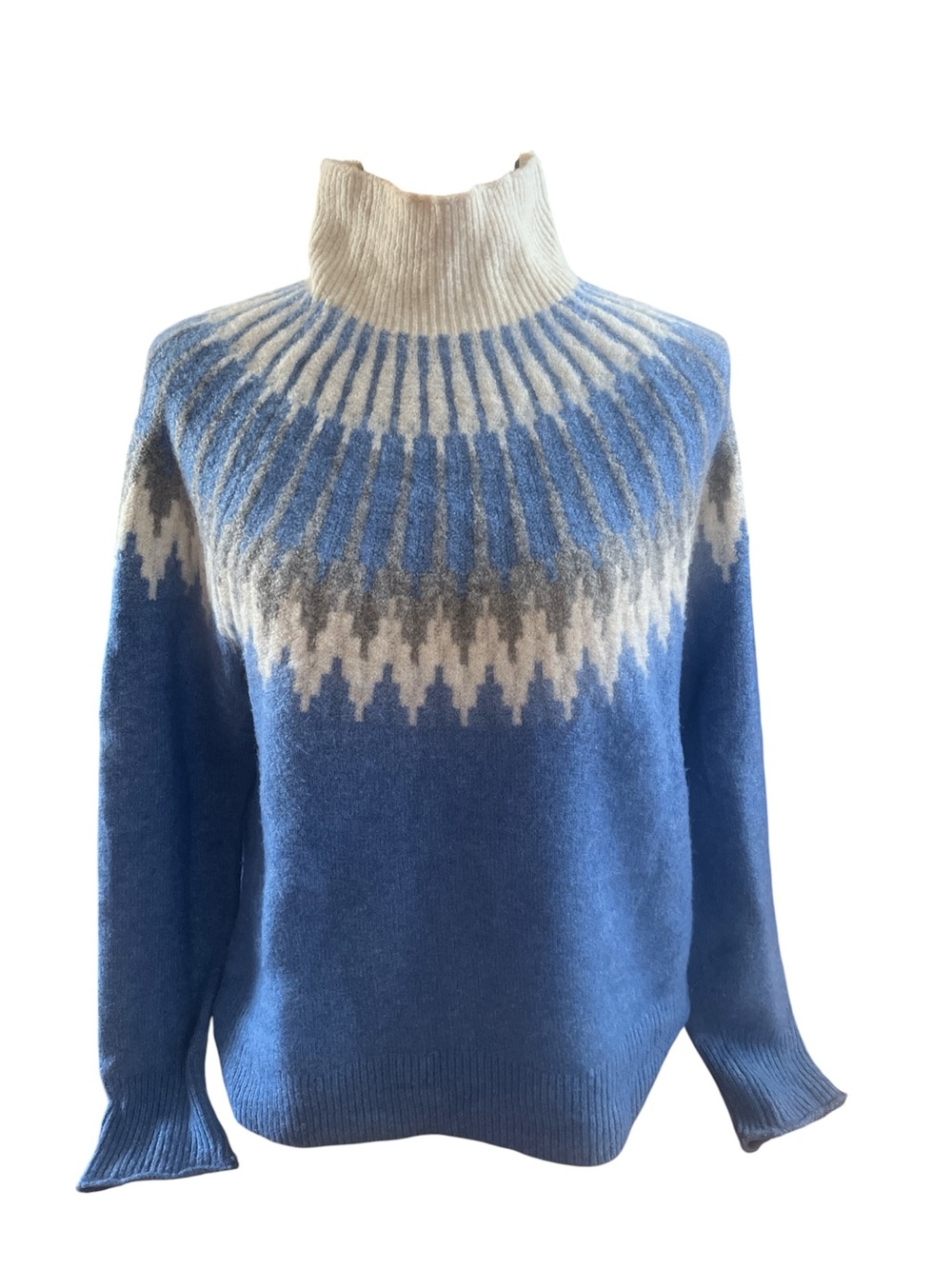J Crew Blue Fair Isle Mock Neck Sweater wool & alpaca Sz S